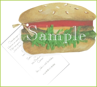 Cheeseburger with ribbon tag/lettuce invitation by Stevie Streck